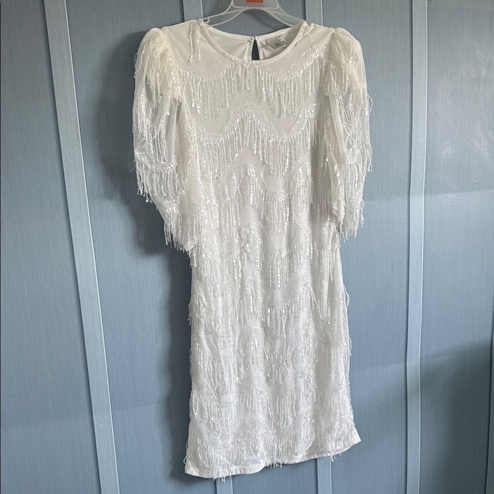 Elegant White Fringe Dress